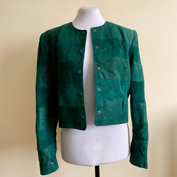 vintage 80s forest green suede jacket - Picture 13 of 15